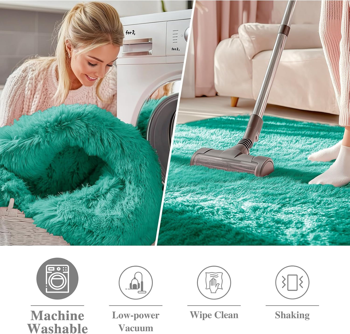 OLANLY Teal Green Round Rug - Soft, Machine Washable 7 ft Shaggy Area Carpet for Bedroom & Living Room Decor