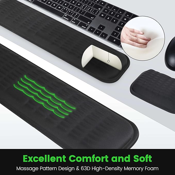 MEKASS Ergonomic Wrist Rest for Keyboard and Mouse, Soft Memory Foam Keyboard Wrist Rest Set with Non-Slip Silicone Base, Easy Typing, Pain Relief, Comfort for Office, Work, Gaming (Light Gray)