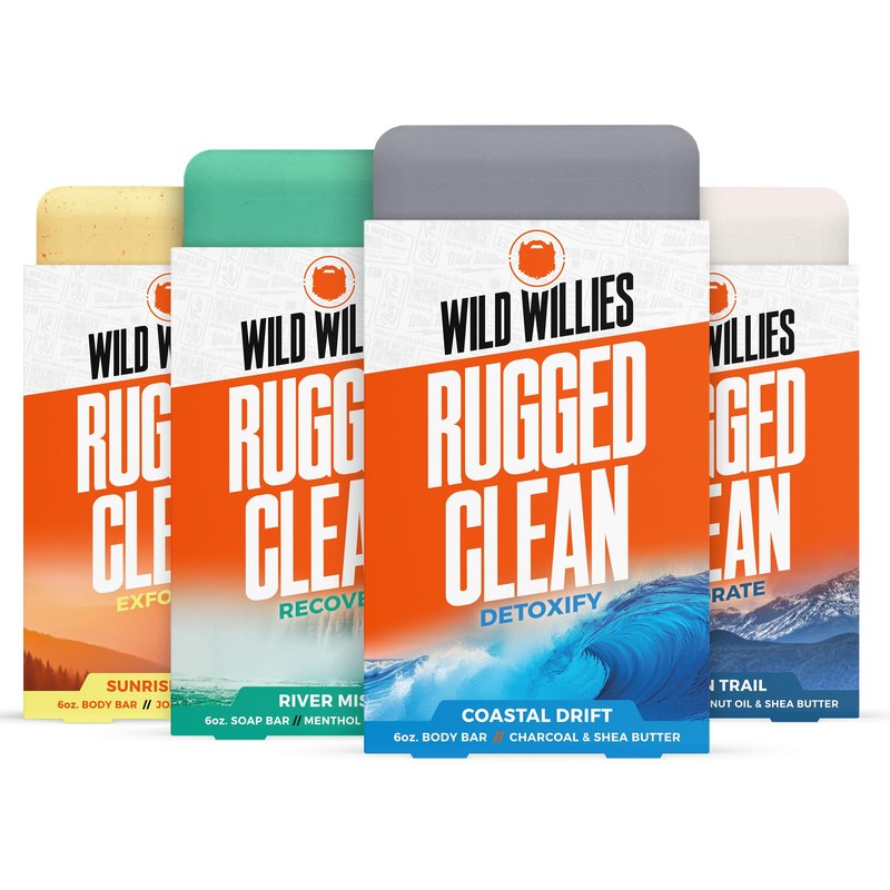 Wild Willies Moisturizing Mens Bar Soap - Bath Soaps with Shea Butter for Odor Protection - Natural Body Bar for Men - Variety Pack, 4 Pack