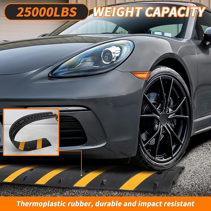 3.3 Ft Heavy Duty Speed Bumps for Road, 2 Pack Rubber Speed Bumps for Driveway 2.4 Inch Rise, 2 Channel Modular Traffic Speed Bump Hump Cable Protector Ramps for Asphalt Concrete Gravel with 6 Bolts
