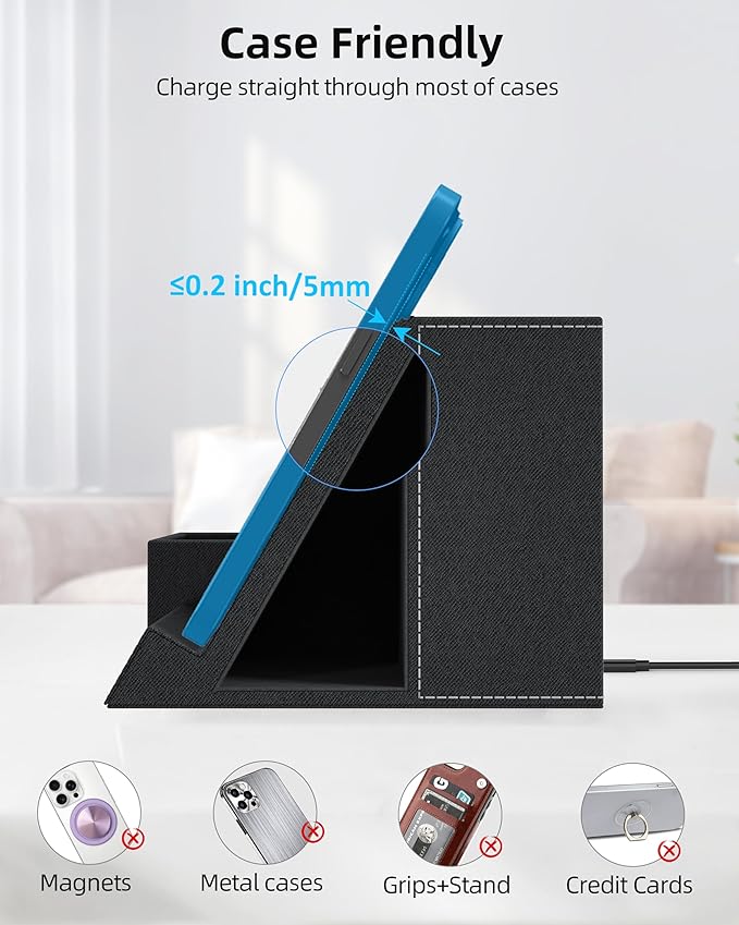 Investme Wireless Charger with Desk Organizer, Pen Pencil Holder, Multifunctional Desktop Organizer, Office Supplies and Desk Accessories Organizer with 3 Compartments and 1 Phone Stand