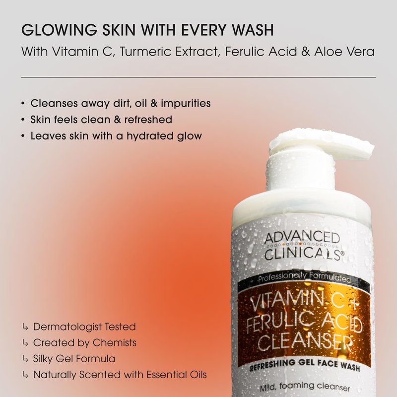 Advanced Clinicals 3 Pack Glow Getter Vitamin C Skin Care Set | Vitamin C Serum + Facial Cleanser Face Wash + Under Eye Cream | Anti Aging Gift Set Box For Women & Men, 3PC