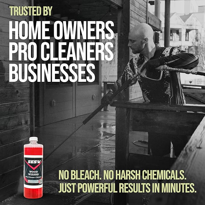 Southeast Softwash Wood Wizard | Heavy Duty Wood Floor Cleaner & Stain Remover | No-Bleach Wooden Floor Cleaner for Decks, Fences, & Docks | Odorless Concentrated Solution (1 Quart Bottle, 1 Pack)
