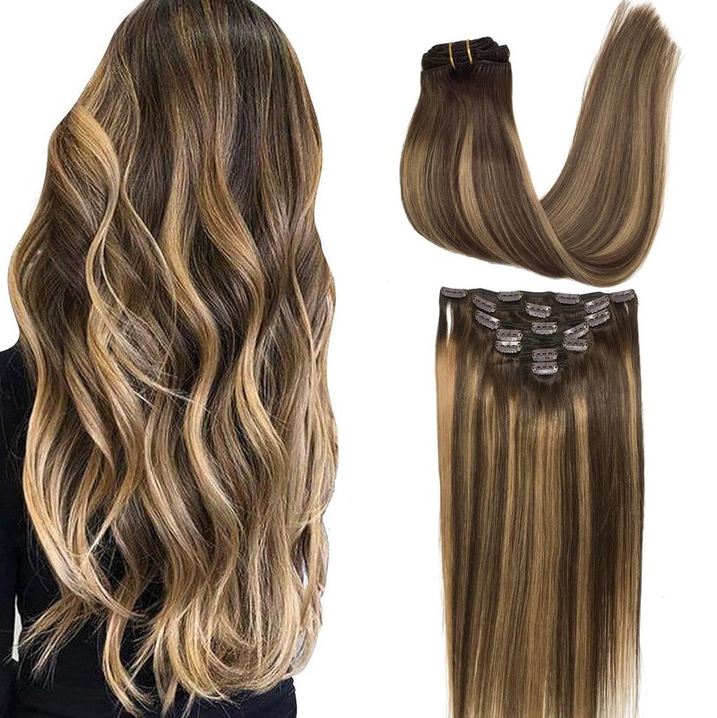 Clip In Hair Extensions Real Human Hair 12Inch 120g 100% Remy Human Hair Extensions Clip Ins Invisible Seamless Straight Human Hair Clip In Extensions 7pcs Double Weft #4/27