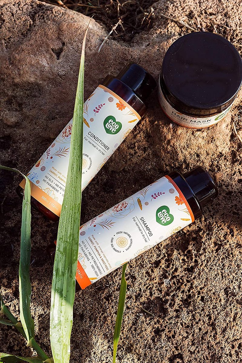 Natural Conditioner, Shampoo & Mask for Dry, Damaged Hair | Vegan, SLS-Free, 17.6 oz - Carrot & Pumpkin Extract