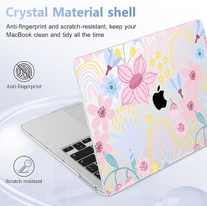 Lepeoac Case for MacBook Pro 13 inch Case M2 2022-2016 A2338 M1 A2251 A2289 A2159 A1989 A1708 A1706, Plastic Hard Shell + Keyboard Cover + Dust Plug, Florals