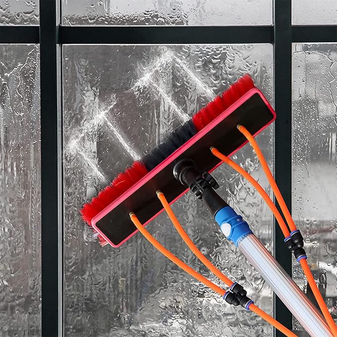 5m Telescopic Window Cleaner - Extendable Solar Panel Cleaning Brush with 50cm Water Hole Large Brush Head Easy Install Water Fed Pole for Efficient Outdoor Cleaning