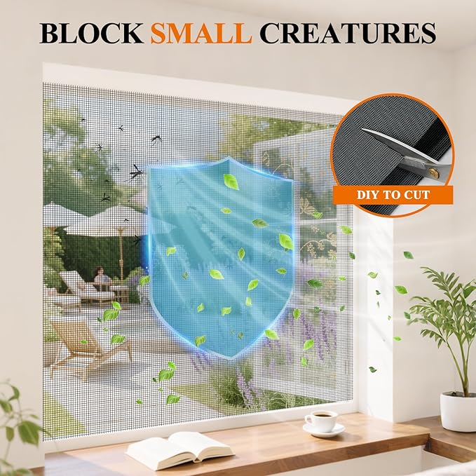 2PACK MAGZO Window&Door Screen Replacement Kit, 48''W x 99''L, with Retainer Spline (Total 65.6 FT) and Press-Fit Roller Tool, Scratch-Proof Polyester, Net Roll Repair for Sliding/House Windows, Black