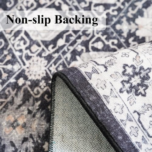 Hallway Washable Runner Rug - Vintage Non-Slip Soft Floor Mat for Kitchen & Entryway | 2x6 Black