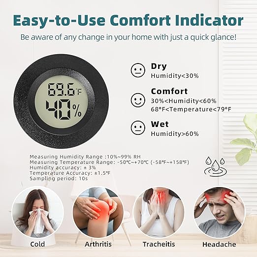 EWPJDK Mini Hygrometer Indoor Humidity Meter Hygrometer Thermometers 4 Pack Humidity Meters Gauge Hygrometer Mini Digital Thermometer Hygrometer for Humidors, Greenhouse, Garden, Cellar (4)