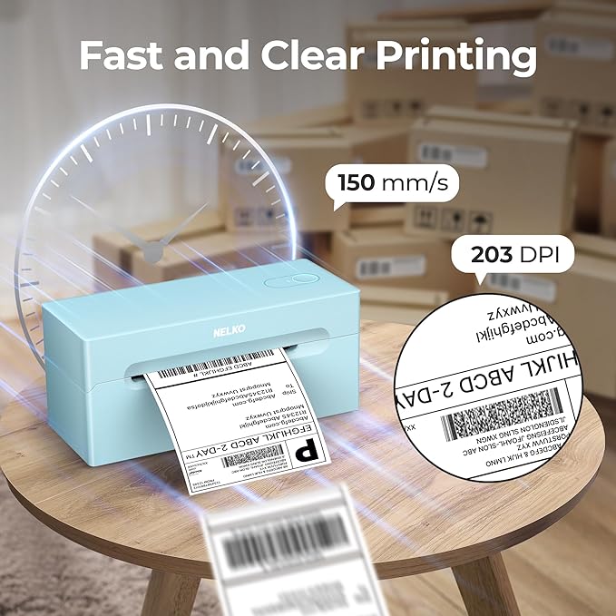 Nelko Bluetooth Thermal Shipping Label Printer, 4x6 Shipping Label Printer for Shipping Packages, Support Android, iPhone and Windows, Widely Used for Amazon, Shopify (Blue)
