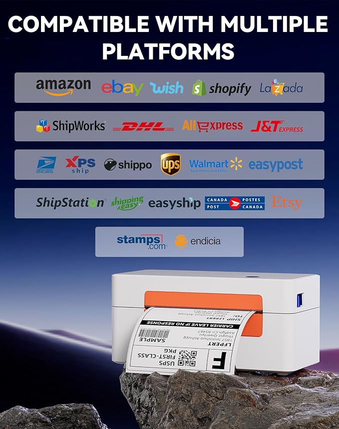LFPERT Bluetooth Thermal Label Printer, Wireless 4x6 Shipping Label Printer for Small Business & Shipping Package Compatible with Android, iOS, Windows & Mac, Used for Amazon, Ebay, Shopify, USPS Etc