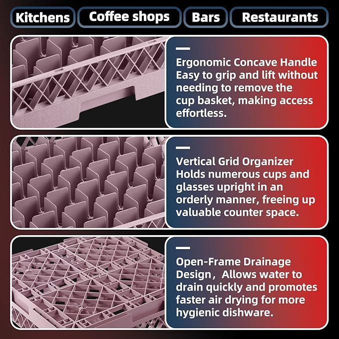 3 Pack 49 Compartment Commercial Dish Drying Rack with 2 Extenders | Durable Polypropylene Glass Rack | Quitly Clean Divided Dishwasher Rack for Restaurants Bar Hotel Canteen Kitchen Cafes