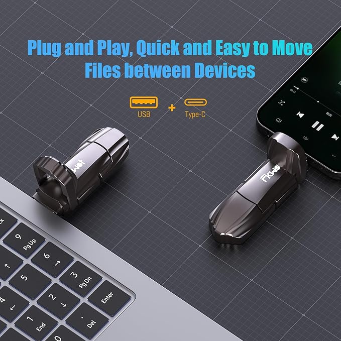 Fikwot FU388 External Solid State Drive 512GB, Up to 1000MB/s for Data Storage,Dual-Port Stick Design with USB-A & Type-C Expansion of Storage for iPhone 15/16 /Android/PC/Mac/Laptop
