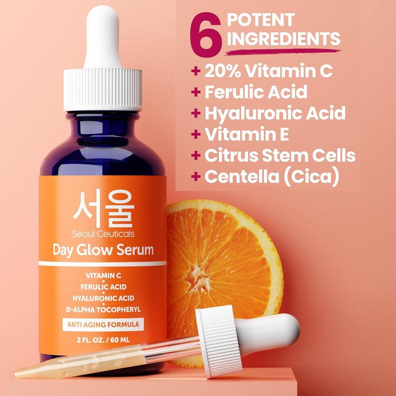 SeoulCeuticals 20% Vitamin C Serum with Hyaluronic Acid - Anti-Aging K-Beauty Skincare | 2oz
