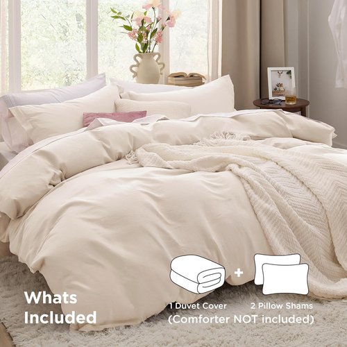 Bedsure Oat Milk Duvet Cover Set - Full Size 3-Piece Extra Soft Cotton-Like Polyester Bedding, 80x90 Inches