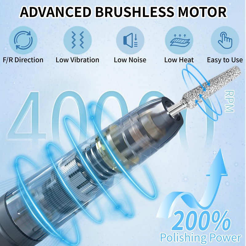 Electric Nail Drill Kit Professional 40000 RPM Nail Grinder, Rechargeable Ultra Power with 12 Pro Salon-Grade Bits for Acrylic Nails Remove, for Salon & Home