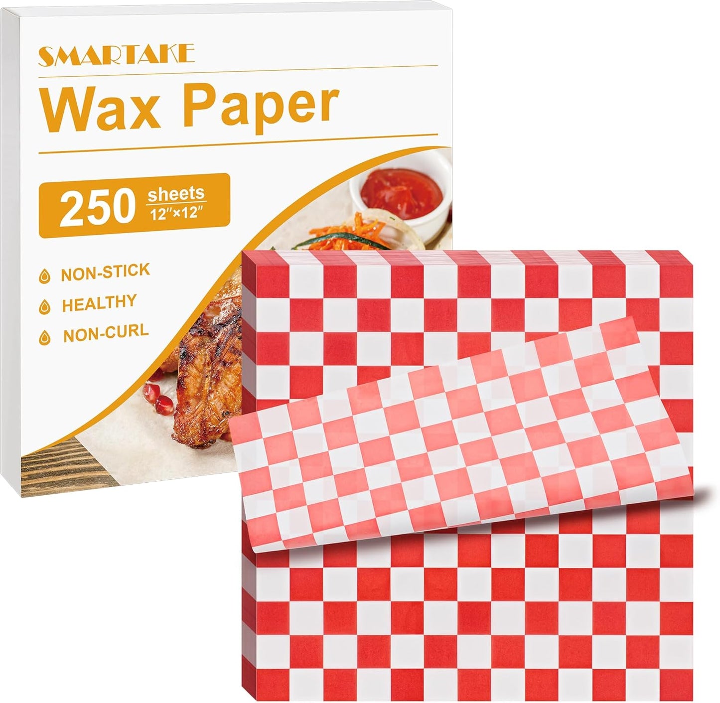 SMARTAKE 12x12 Inches Non-Stick Wax Paper - 250 Pcs Red Plaid Hamburger Patty & Sandwich Separators