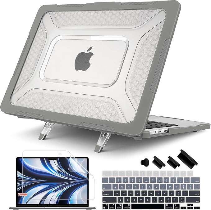 Batianda Extreme Heavy Duty Case for New MacBook Air 13.6 inch 2026 M5 2025 M4 2024 M3 2022 Release - Anti-Slip Rubberized Stand (Holds 25lbs) Honeycomb Exoskeleton Max Cooling & Stability - Grey
