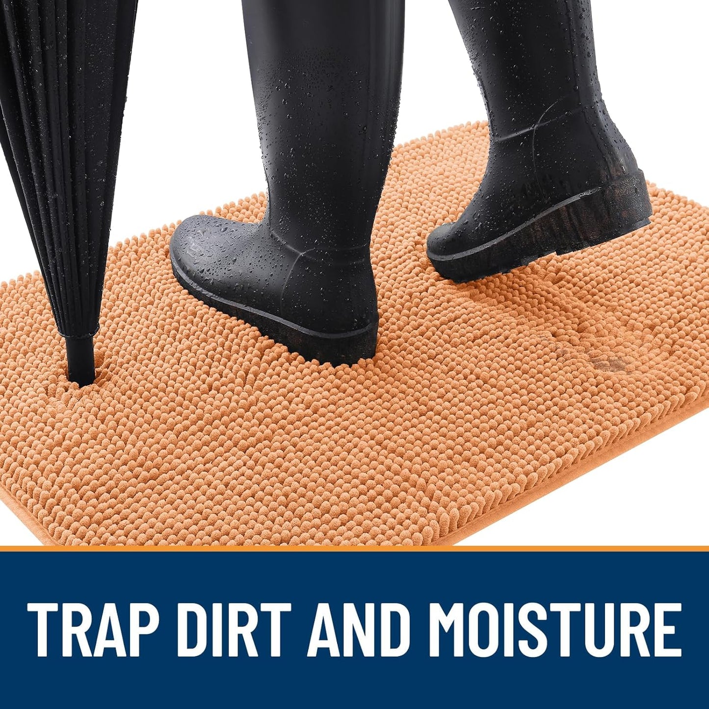 OLANLY Dog Door Mat - Absorbent Non-Slip Chenille Mat for Muddy Paws | 45x27 Inches, Quick Dry, Orange