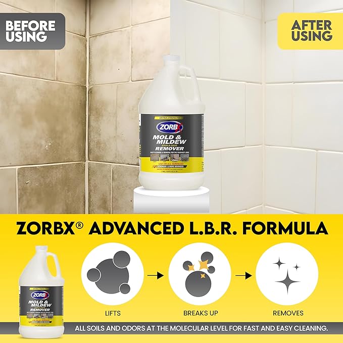 ZORBX Extra Strength Cleaner Spray 128 FL Oz Refill â Scrub Free Formula - Bleach Free Formula for Shower, Bathroom, Ceiling, Carpet, Cars, Walls & Wood