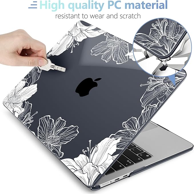 MEEgoodo Case for M5/M4/M3/M2 MacBook Air 13 inch Case 2026 2025 2024 2022, Fit Model A3449/A3240/A3113/A2681, Laptop Hard Shell Compatible with MacBook Air 13.6-inch, Lily Floral