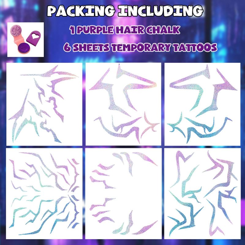 Iridescent Rune Temporary Tattoos For Kids Women - Tattoo Saja Boys Temporary Rune Tattoos, Korean Movie Singer Dance Halloween Anime Cosplay Costume Makeup Accessories Huntrix Tattoo