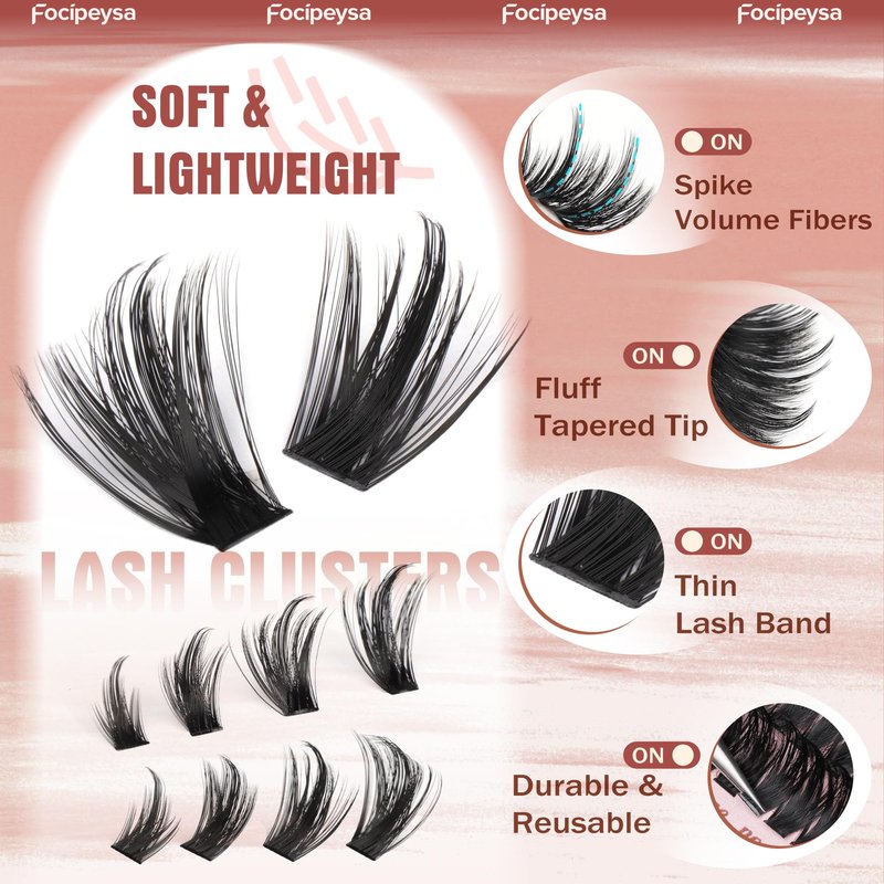 Focipeysa Volume Spike Eyelash Clusters 100D Lash Extensions Kit Fluffy Cluster Lash Extension Kit 12-18mm Spike Lash Clusters Manga Individual Eyelashes Clusters DIY Salon Effect Lash Extension