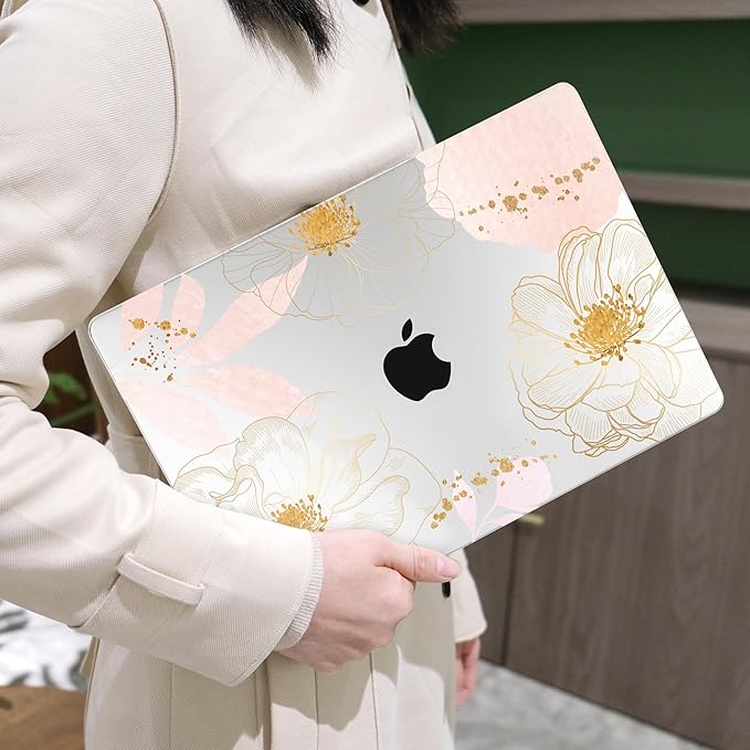 MEEgoodo for MacBook Air 13 inch Case 2021 2020 2019 2018 Released A2337 M1 A2179 A1932 with Touch ID, Plastic Hard Shell & Keyboard Cover Compatible with MacBook Air 13.3, Tropical Pink Flowers