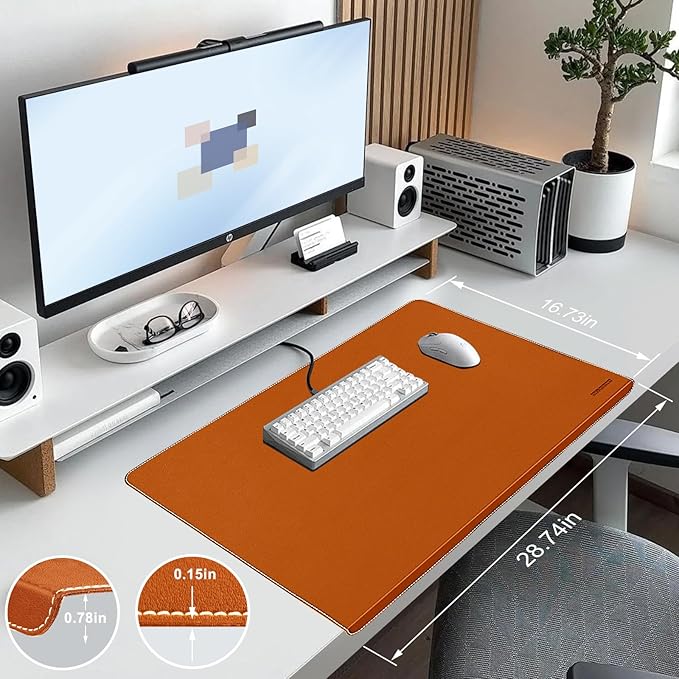 ERGO COLLECT Desk Mat with Lip & Reinforced Stitched Edge|Non-Slip Waterproof PU Leather Desk Pad|Ergonomic Keyboard Mouse Pad with Edge Protector|for Office, Home, Study(28.74" x 16.73",Brown)