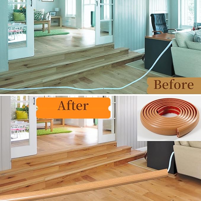 BEIEBIJOB Self Adhesive Floor Cord Cover, Cable Protector,3.3ft,Yellowwood