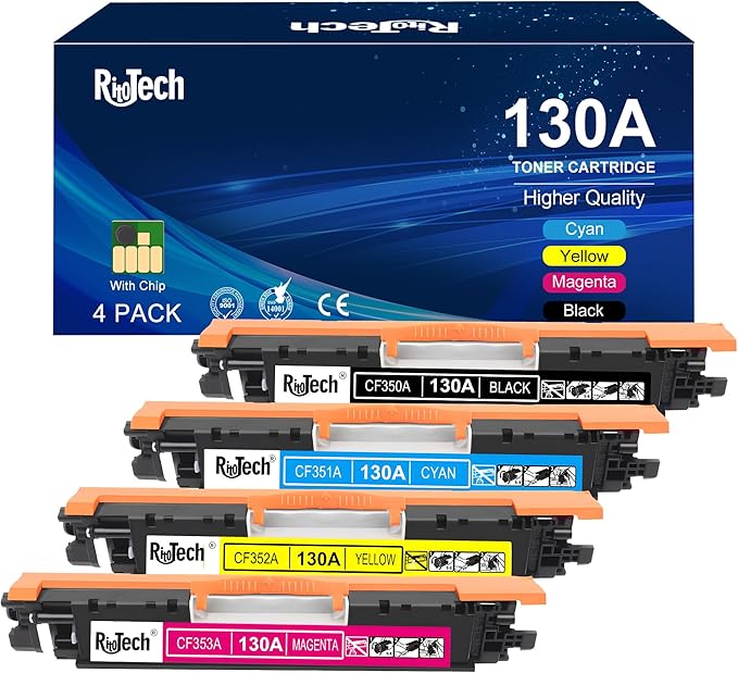130A Toner Cartridge (with OEM CHIP),Compatible Replacement for HP 130 A CF350A CF351A CF352A CF353A for HP Color Laserjet Pro MFP M177fw M176n M177 M176 Printer,Black Cyan Yellow Magenta,4 Pack