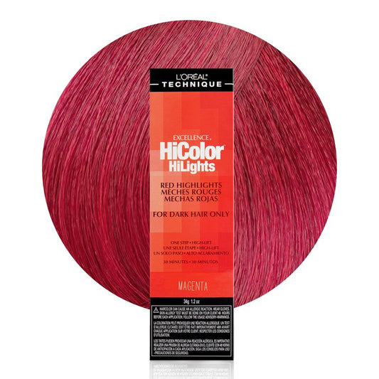 L'Oréal Technique HiColor Red HiLights - Permanent Hair Color for Dark Hair, Intense Red Highlights, No Pre-Lightening Required, Rich, No-Drip Crème, Quick Processing Time, Magenta