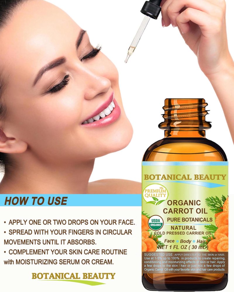 Botanical Beauty Organic CARROT SEED OIL 100% Pure VIRGIN UNREFINED Undiluted Cold Pressed Carrier Oil for Face, Skin, Body, Hair, Lip, Nails. Rich in Beta Carotene, Vitamin E (2 Fl Oz)