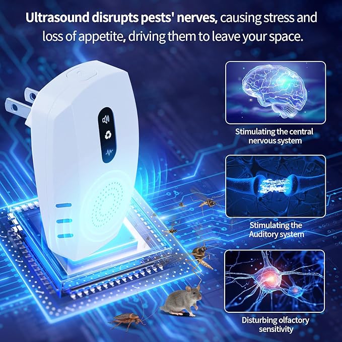 2025 Upgraded Ultrasonic Pest Repellent Indoor Insect Repeller, Pest Control, Repellent Roach, Mouse, Bugs, Mosquito, Mice, Spider, Ant, Rodent Repellent Ultrasonic Plug in, 3 Mode Switching, 2 Packs