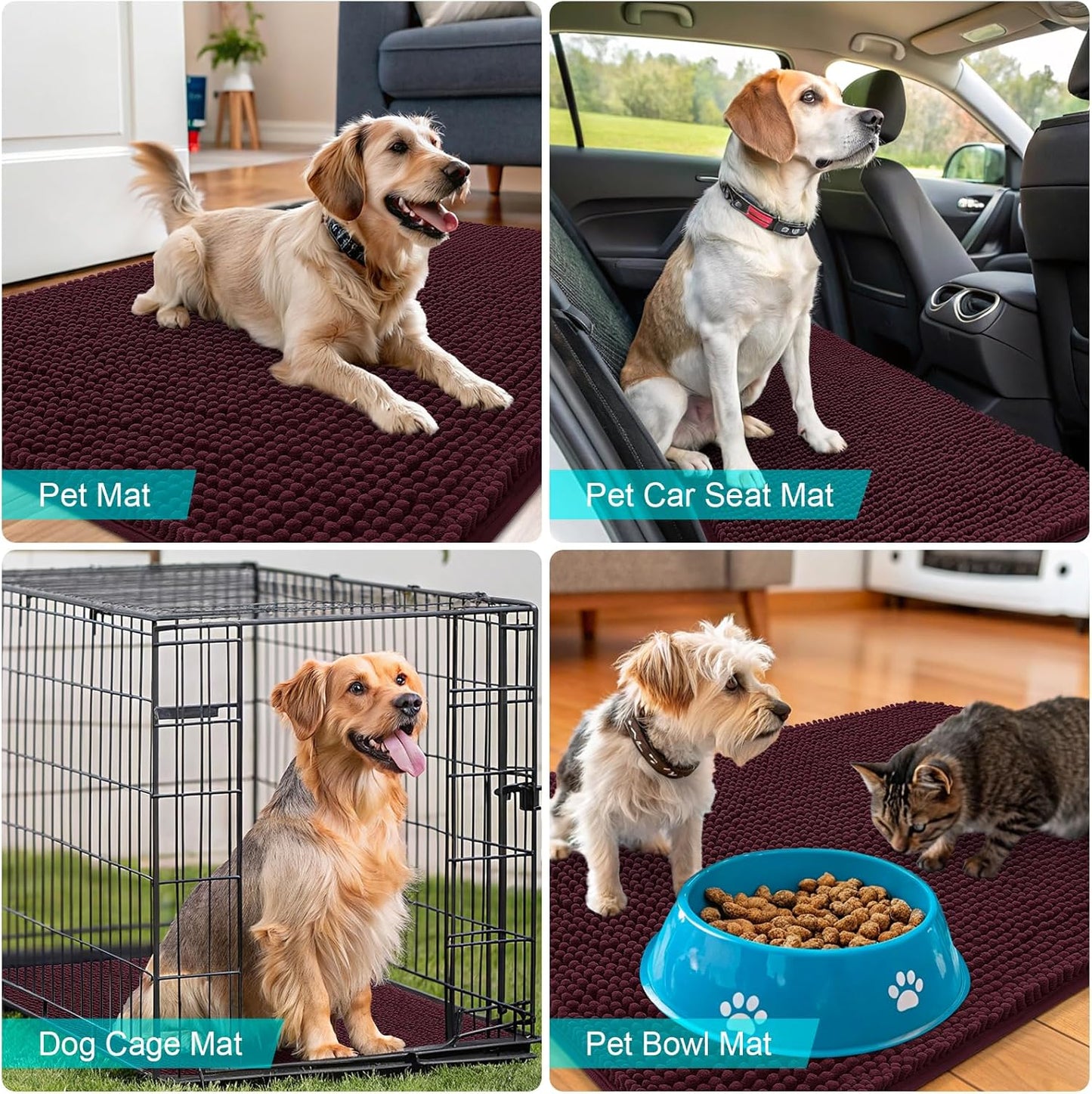 OLANLY Dog Door Mat - Absorbent Non-Slip Mud Mat for Indoor Use | Quick Dry Chenille, 47x17, Russet