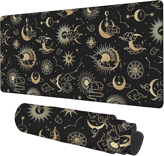 NITAHHHY Gaming Desk Pad Large Extra Length Clouds, Moon and Sun Mouse Pad Keyboard Laptop Non-Slip Waterproof with Rubber Base Thick Stitched Edge Mouse Mat for Office Home 35.4 x 15.7 Inches