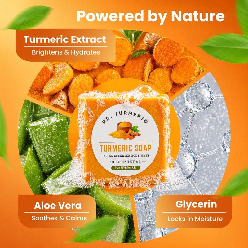 Turmeric Soap Bar for Face & Body | Vegan Skin Cleanser for Smooth, Moisturized & Radiant-Looking Skin | Rich Lather, Deep Cleansing & Refreshing Scent | 12 Bars