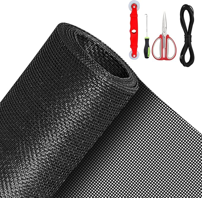 QWR Pet Proof Window Screen Replacement Kit, 39"x118" Durable High Hardness Screen Mesh Replacement Window Screens Repair Kit for Sliding Screen Door,Patio and Windows.(Folded Package with Tool Kit)