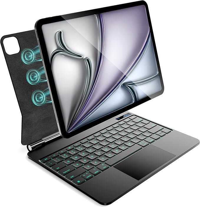 CSZZACME for iPad Air 13 inch case Keyboard M4/M3/M2(2026,2025,2024),Magic Keyboard for iPad Pro 12.9 (6th,5th,4th,3rd Gen),Magnetic Attach,Multi-Gesture Trackpad,7-Color Backlit,Shortcut Keys,Black