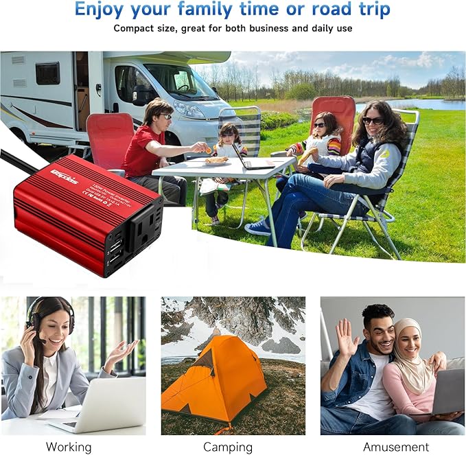Bapdas 150W Power Inverter 12v to 110v Car Adapter Outlet to Wall Plug with 3.1A Dual USB