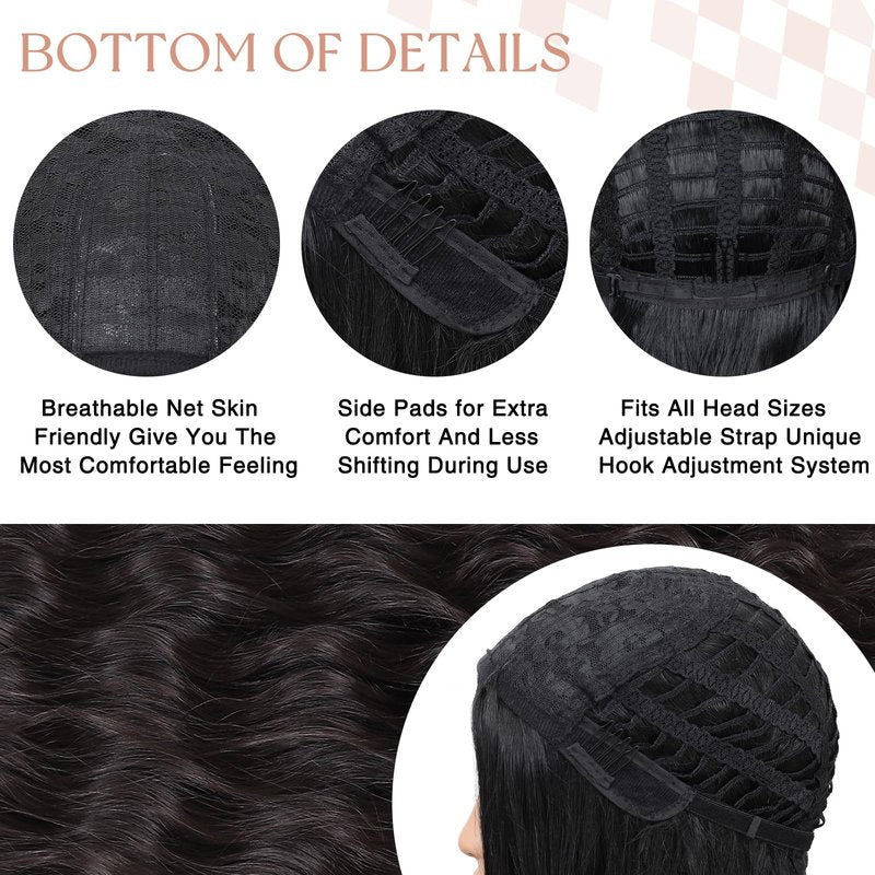 Atohallan Long Dark Brown Wig for Women 36 inch Super Long Water Wavy Wigs Heat Resistant Synthetic Soft Wavy Fluffy Curly Wig for Daily Party Use Halloween Wig