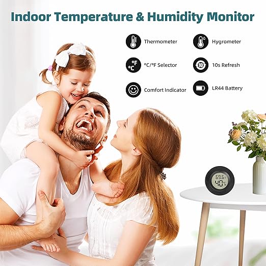 EWPJDK Mini Hygrometer Indoor Humidity Meter Hygrometer Thermometers 4 Pack Humidity Meters Gauge Hygrometer Mini Digital Thermometer Hygrometer for Humidors, Greenhouse, Garden, Cellar (4)