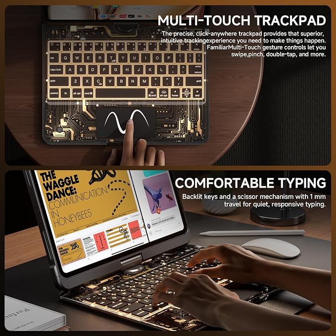 Transparent Case with Keyboard iPad Air 11 Inch (M4/M3/M2, 2026/2025/2024)/ iPad Air 5th/4th Generation 10.9" / iPad Pro 11" 1st/2nd/3rd/4th Trackpad, Pencil Holder, 7-Color Backlit, Rotatable, black