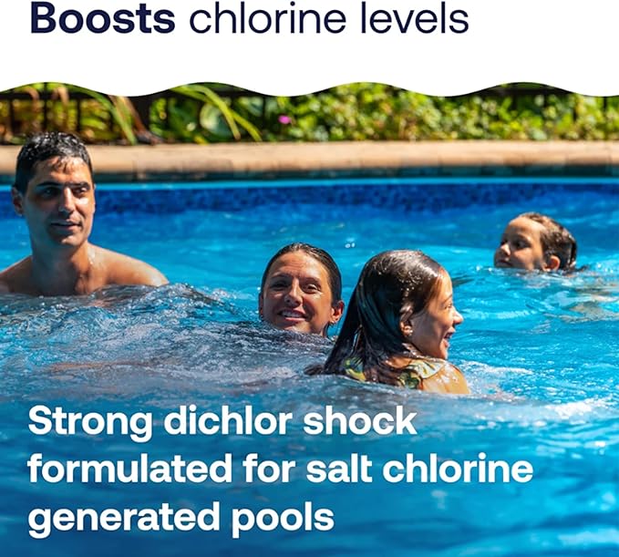 HTH 52047 Swimming Pool Care Salt Shock, Stabilized Chlorinator, 1 dose Treats 10000 gallons, 5x12oz Packets