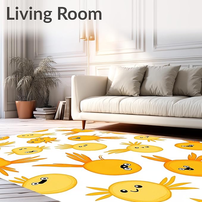 Flatwoven High Traffic Area Rug 6, Cheerful Pond Creatures Design with Playful Graphics, Non Slip, Stain Resistant, Washable Area Rugs for Living Room, Bedroom (Yellow, 6)