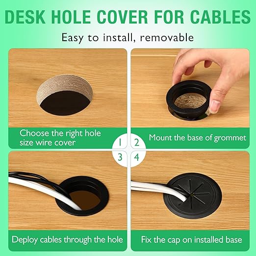 EASYEAH 2 Pcs Desk Grommet 2-3/8" / 60 mm, Desk Hole Cover for Cables Dark Grey, Cable Grommet ABS Plastic, Desk Hole Grommet for Home & Office Pc, Detachable Cable Cord Organizer