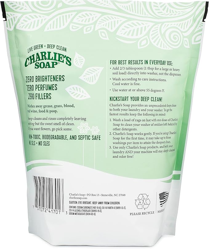 Charlieâs Soap Laundry Powder (100 Loads, 6 Pack) Hypoallergenic Deep Cleaning Washing Powder Detergent â Eco-Friendly, Safe, and Effective