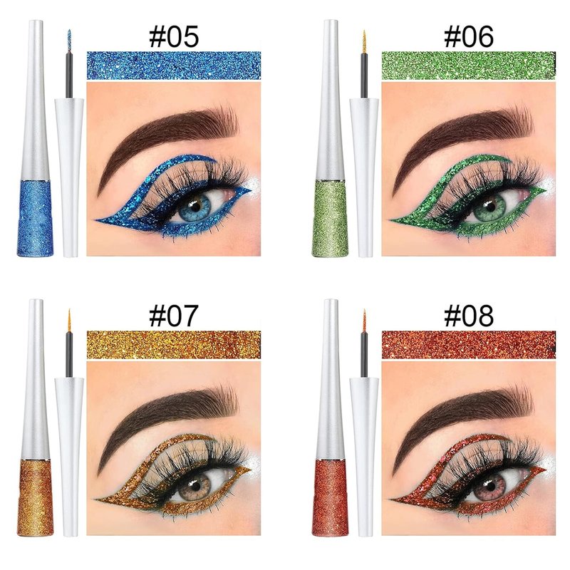 16PCS Liquid Glitter Eyeliner Set - High Pigmented Waterproof Metallic Eye Liner Kit | 16 Vibrant Colors