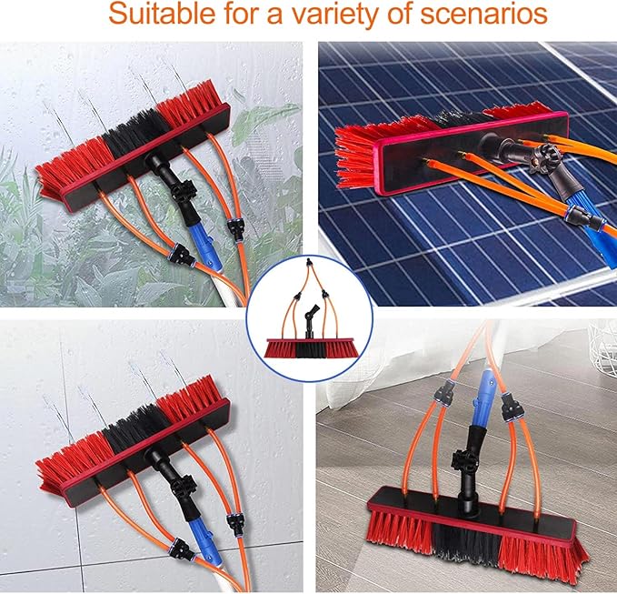 5m Telescopic Window Cleaning Pole with Water Fed Brush Ideal for Conservatory Roof Photovoltaic Panel and Solar Panel Cleaning Extendable Roof Cleaning Tools for Cleaner, 50cm Brush-3m silver pole